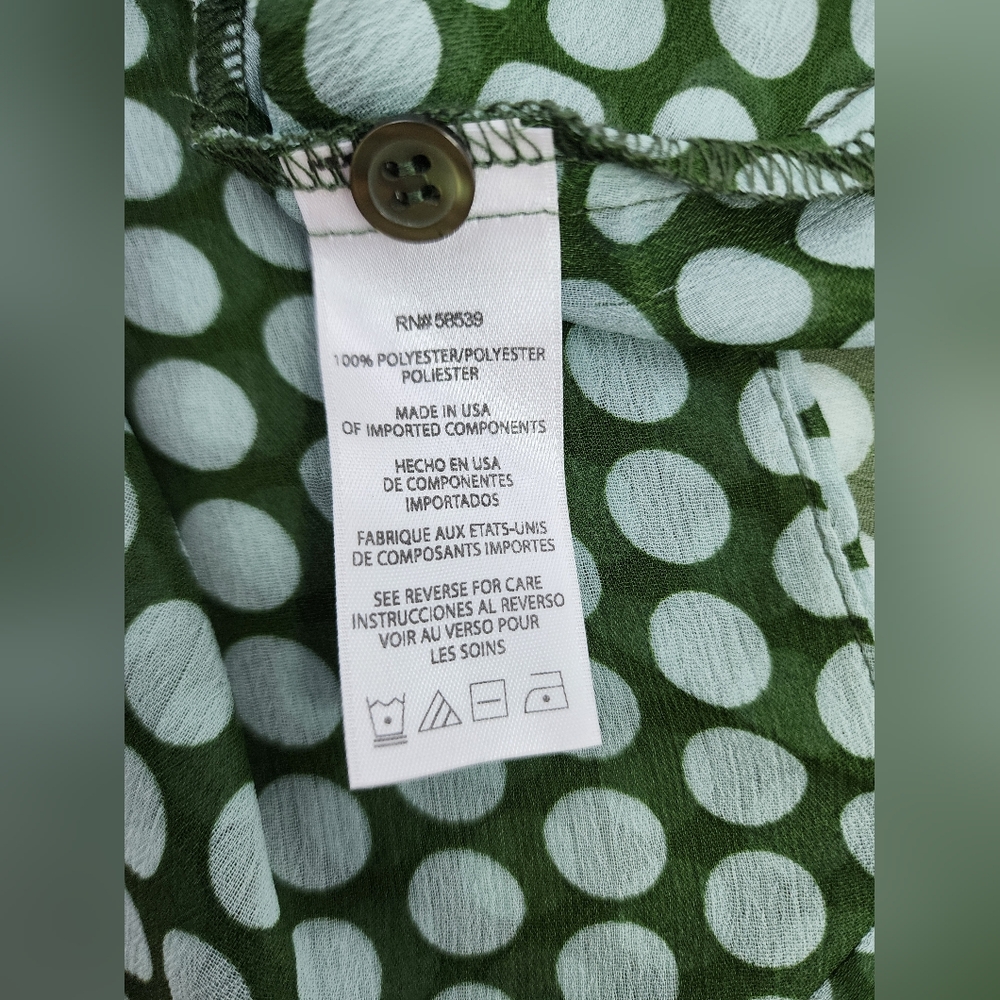 Kut from the Kloth Green Polka-dot Wrap Blouse Women's Size Medium Semi-Sheer - Picture 3 of 6